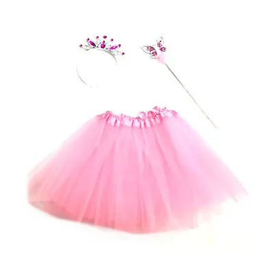 Girls Childrens Fairy Costume Wand Tiara Tutu Set Halloween Party Costume • £5.39