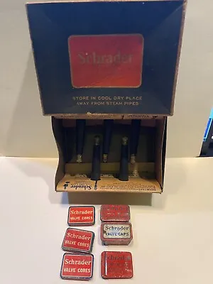 Vintage Schrader Tire Valve Cores And Caps Box Lot With 6 Metal Tins • $80