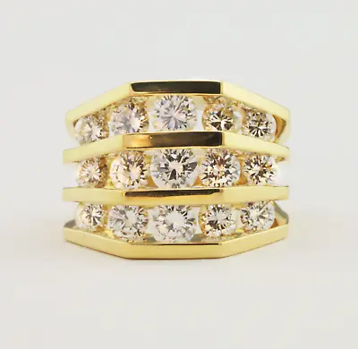 $3000 • Buy Jose Hess 18k Yellow Gold Size 6 Three Row Ring With 15 Round Diamonds 2.60ctw