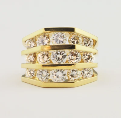 Jose Hess 18k Yellow Gold Size 6 Three Row Ring With 15 Round Diamonds 2.60ctw • $3000