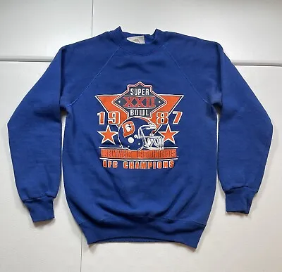 Vintage Denver Broncos Sweatshirt Men’s M Blue Super Bowl XXII NFL Football 1987 • $24.95