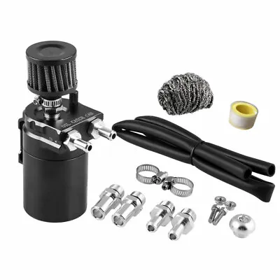 Black Cylinder Aluminum Engine Oil Catch Reservoir Breather Can Tank +Filter Kit • $54.80