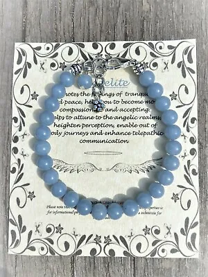 £9.99 • Buy Angelite Bead Healing Crystals Gemstone Bracelet Angels Peace Chakra Gift