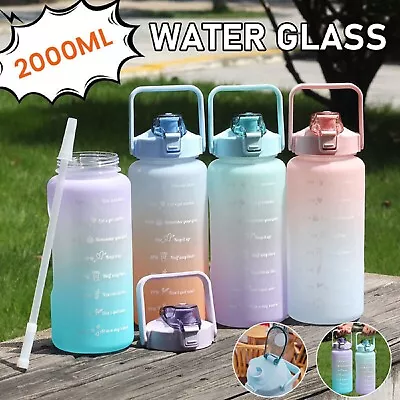 Motivational Water Bottle 2L Drink Flask Sport Gym Water Bottle With Time Marker • $21.99