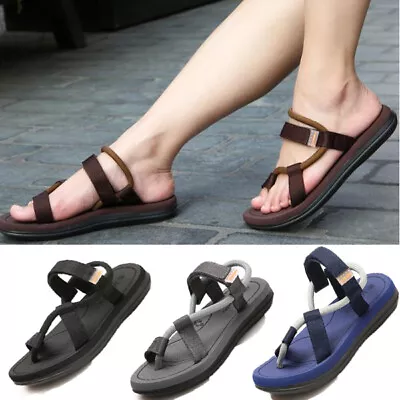 Mens Summer Beach Casual Strap Gladiator Flat Sandals Slippers Shoes Flip Flops • £8.39