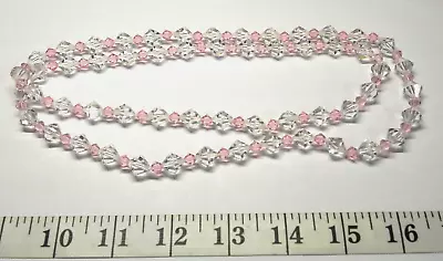 Vintage White/Clear And Pink Bicone Faceted Crystal Beaded Long Necklace 36  • $12