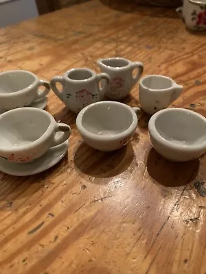 Vintage Child's Miniature Porcelain Tea Set With Red Flowers • $6.95