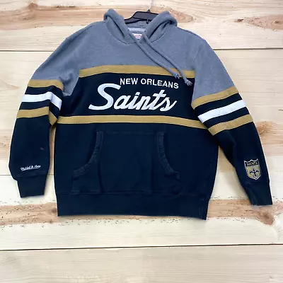 New Orleans Saints Sweatshirt XL Gray Hoodie Pullover Throwback Mitchell Ness • $20.79