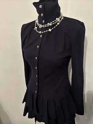 Mariella Burani Pur Amuleti Peplum Navy Blue Dress Size 8 - 10 • $24.66