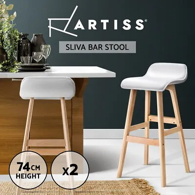 Artiss 2x Bar Stools Kitchen Dining Chairs Wooden Counter Stool White • $129.95