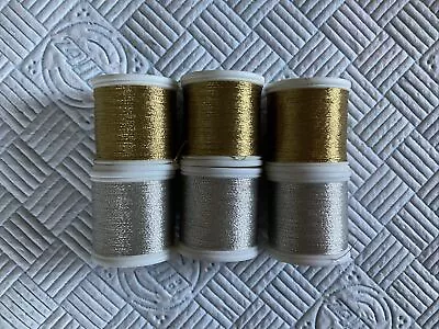 6 Reels Madeira Metallic  5 Are No 12 + 1 No 15 Machine Embroidery Thread • £3