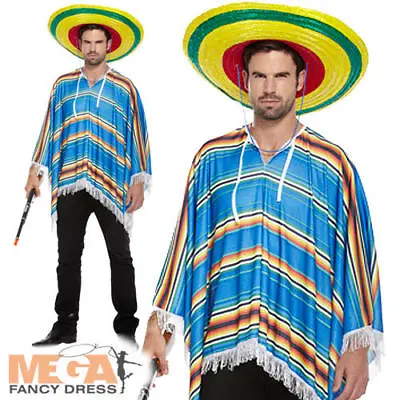 Mexican Poncho Mens Fancy Dress Wild West Bandit Adults National Costume Acc • £7.99