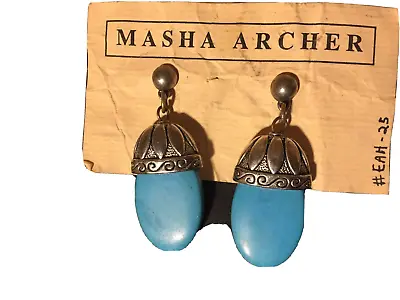 Masha Archer Turquoise Color Stained Howelite Oval Drop Earrings • $150