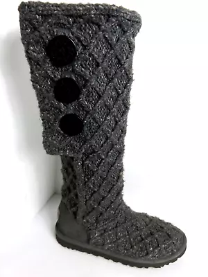 UGG Boots Women’s Size 6 Knit Australian Sheepskin Cardy Boots Gray Crochet 3066 • $19.95