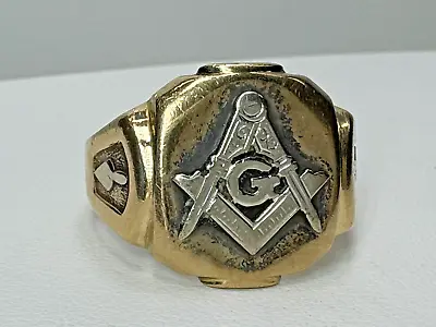 Vintage Masonic Freemason Ring 14k Yellow Gold Sz 10.75 11.6g 18mm • $699