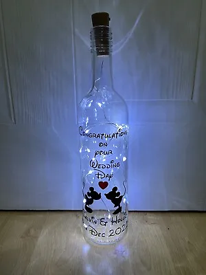 Disney Mickey & Minnie Mouse Wedding Day Light Up Bottle Personalised Gift • £11.95