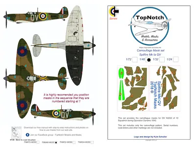 TopNotch Spitfire Mk1a QV Camouflage Scheme Vinyl Mask Set • £15.75