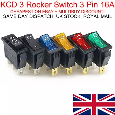 2/3 Position Rectangular Rocker Switch 3 Pin 250V 15A/16A KCD3 ON OFF • £2.29