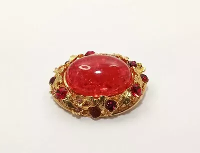 My Estate Jewelry Vtg Large Lucite Confetti Cabochon Rhinestone Gold Brooch  • $11.26