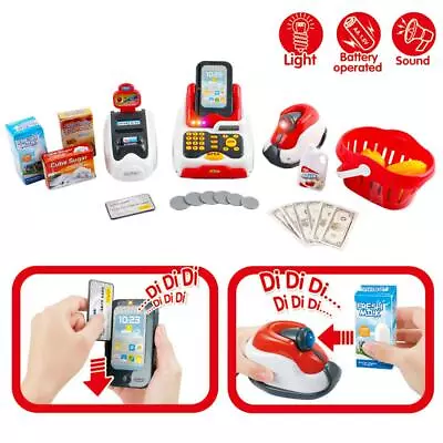 £21.99 • Buy Kids Toy Till Supermarket Cash Register Set W/ Scanner Card Shopping Basket Gift