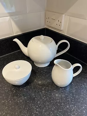 Marks & Spencer Maxim White Teapot & Lid With Sugar Bowl And Milk Jug Thrown In • £18