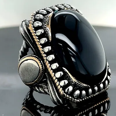 Silver Large Onyx Ring  Black Onyx Gemstone Ring Men Sterling Silver Ring • $155