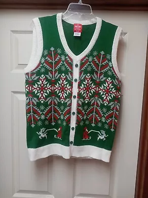 My Christmas Party Sweater Vest Ugly Adult Small Green Pullover Vneck Snowflake • $25