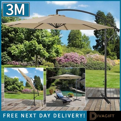 £74.99 • Buy 3m Garden Parasol Umbrella Cantilever Beige Sun Shade Hanging Outdoor Canopy New
