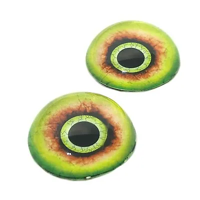 Pair High Dome Green Monster Half Sphere Glass Eyes Taxidermy Jewelry Art • $6.99