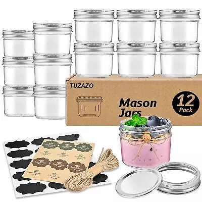 Small Mason Jars 12 Pack 4 Oz Mini Glass Mason Jars With Lids And Labels Sm... • $23.91