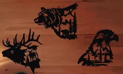 3 Pc Black Metal Art Bear Eagle & (Elk Moose Deer?) Lodge Log Cabin Wall Decor • $24.99