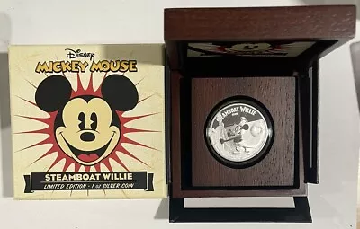 LIMITED! 2014 Steamboat Willie Mickey Mouse 1 Oz Silver Coin W COA & Box ⭐️ • $46