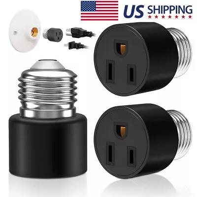 2 Pack E26/E27 Light Socket To Plug Adapter 2/3 Prong Light Bulb Outlet Adapter • $6.99