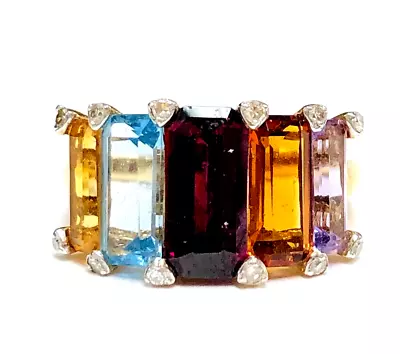 14k Yellow Gold Multi Colored Gemstone Diamond Band Ring • $660