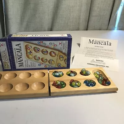 Mancala Game Set With Folding Wooden Board 48 Colored Marble Stones Complete • $10