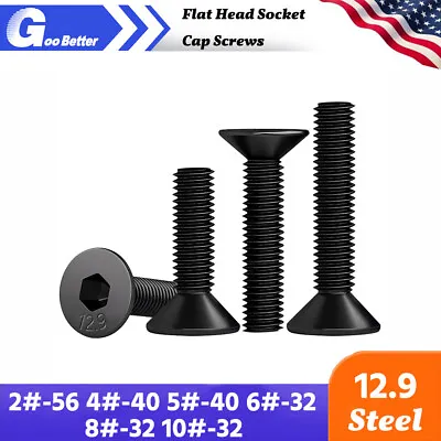 2#-56 To 10#-32 Flat Head Socket Cap Screws 12.9 Steel W/ Black Oxide DIN 7991 • $5.48