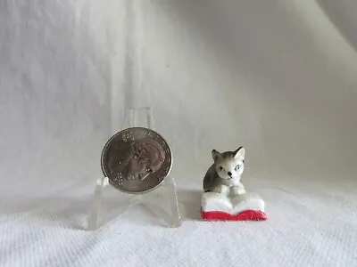 Vintage Bone China Cat Kitten Figurines Gray & White With Book Japan • $13.50