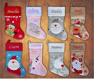 Personalised Christmas Stocking Embroidered Xmas Luxury Santa Sack Deluxe • £10.95