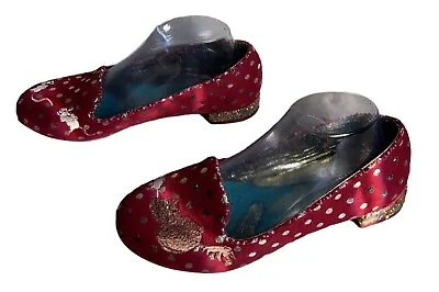 Irregular Choice Red Gold Glitter Twiskers Cat Chasing Mouse Flats Size 7 EUC • $49.99