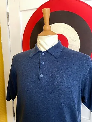 Vtg St Michael Mod Collar Blue Knitted Polo Shirt Large Xl Ivy 60s Retro Mods • £14.99