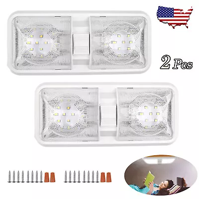 2 New RV LED 12v Ceiling Fixture Double Dome Light For Camper Trailer RV Marine • $18.99