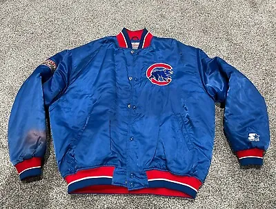 Vintage 90s Chicago Cubs Jacket Blue Satin Starter Diamond Collection MLB Size M • $49.99