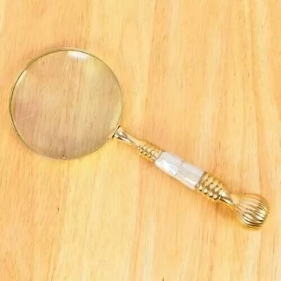 Nautical Vintage Brass & Mother Of Pearl Magnifying Glass Magnifier M01 • $55.67