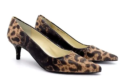 Marta Jonsson Womens UK 8 Brown Leather Leopard Print Pointed Toe Court Shoes • £47.99