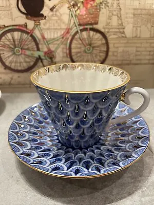 Lomonosov Imperial Porcelain Bone China Blue Cup And Saucer • £46.99