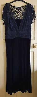 Joanna Hope Dress Long Black Velvet Velour Feel  And Lace Size 18 Excellent Cond • £55