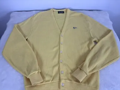Vintage 70s Challenger Cardigan Sweater Yellow Large Turtle Logo Acrylic Grandpa • $20.97