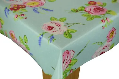 Clarke And Clarke English Rose Seafoam Cotton PVC WIPE CLEAN Tablecloth Oilcloth • £6.99
