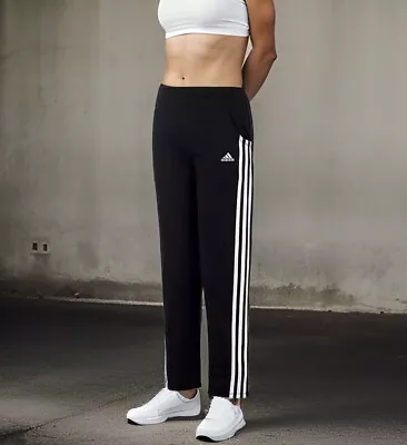 Adidas Women Athletic Training Pants Soccer Track Volleyball 3 Stripe Black MD. • $12