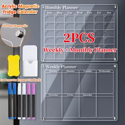 2Pcs Magnetic Fridge Calendar Erase White Board Fridge Weekly + Monthly Planner • £14.95